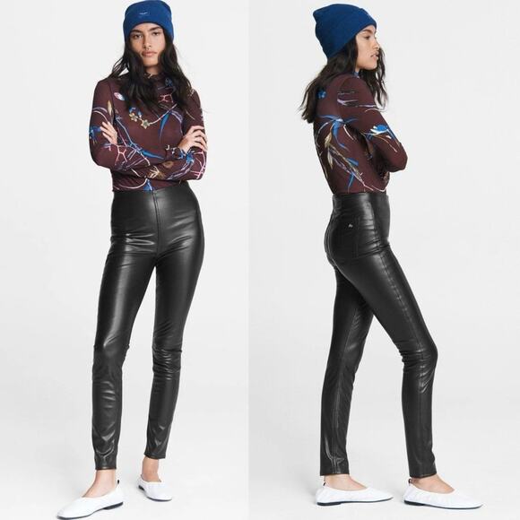 Rag & Bone Nina Pull-On Skinny Legging Pant Black Faux Leather XXS NEW - Picture 1 of 9